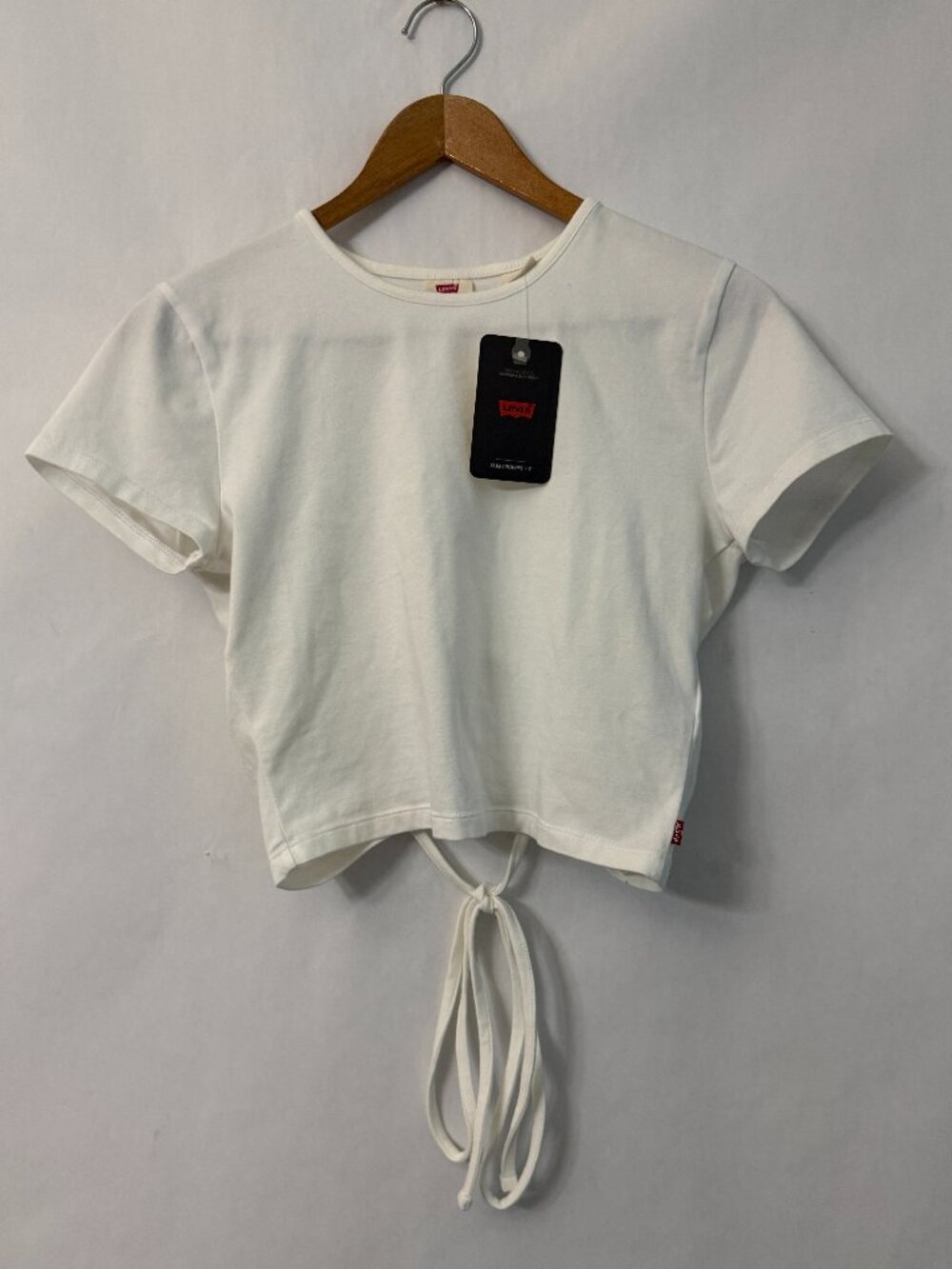Levis White Cotton Stretch Keyhole Back Crop Top Cap Sleeve Size S